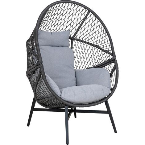 EGGYN - Fauteuil Lounge de Jardin Forme Oeuf en Métal Noir et Polyrotin (1/5)