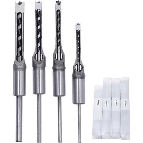 4-teiliges Set quadratischer Holzbohrer aus verschleißfestem HSS-Stahl, 1/4 Zoll, 5/16 Zoll, 3/8 Zoll, 1/2 Zoll, Senkbohrer