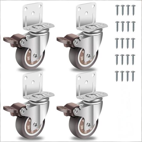 50mm Roulettes pour Meubles avec 4 Frein, Plaque de Montage en L, Roulette Charge Lourde Jusqu'à 108KG, Caoutchouc pour Tous Les Sols, Meuble, Étagères,Coffres à Jouets,lot de 4 (1/5)