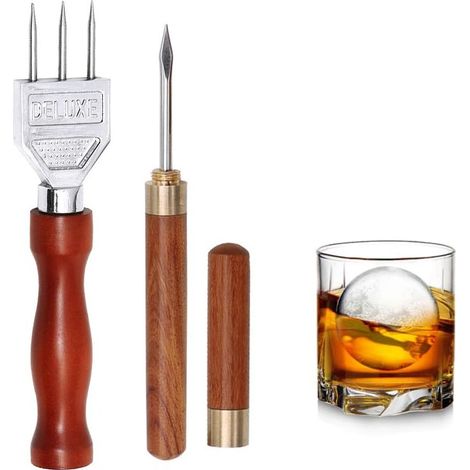 Eispickel für die Küche, Edelstahl-Eispickel mit 3 Zinken und Holzgriff, Cocktail-Werkzeug, Eiscrusher aus Edelstahl (1/4)