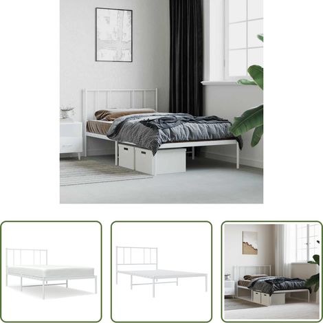 vidaXL Bettgestell mit Kopfteil - Metallbett ohne Matratze mit Kopfteil Weiß 75x190 cm (1/5)