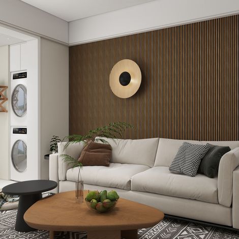 Panel revestimiento pared 270x12.2x1.2 cm alistonado efecto madera poliestireno Calora Slim Line Toasted (0.33 m²) (1/5)