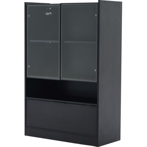 Vetrina LED nera opaca con ante in vetro temperato 120x80x35 cm HOMVRA (1/5)