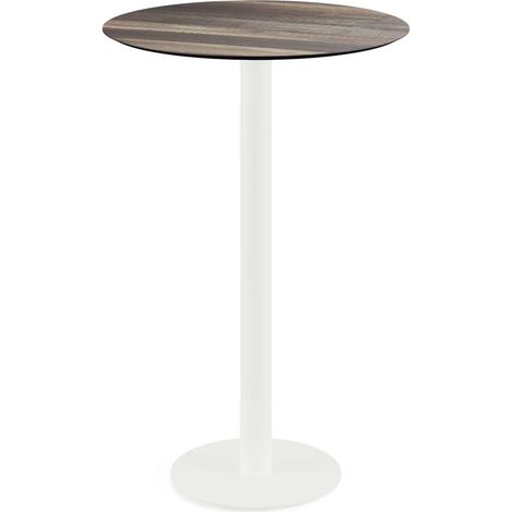 Urban mange-debout avec piètement blanc + plateau HPL aspect bois Ø70 cm - Veba