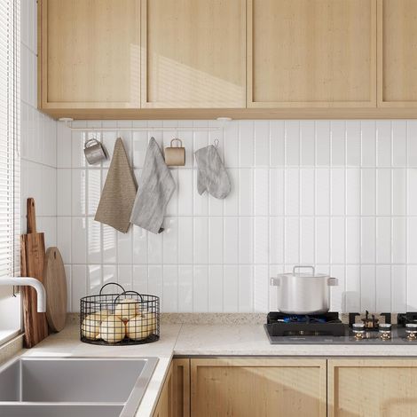 Adhesive for Kitchen: Thicker Bathroom Splashback – 30.5 x 30.5 cm Metro Tile Adhesive – 5 Pieces White (1/5)
