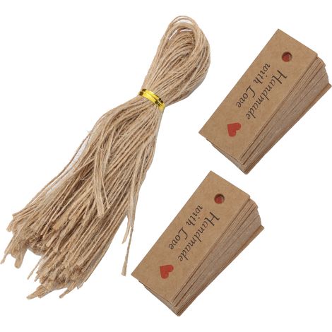 100Pcs Gift Tags Baking Gift Bag Kraft Paper Card Wedding Party Favors with Twine (1/5)