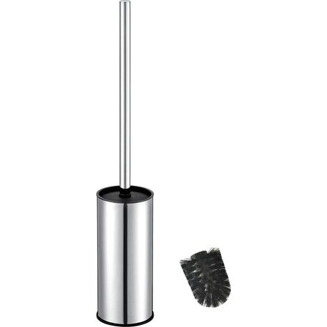 Porte-Brosse WC en Acier Inoxydable Chromé Rond sur Pied pour Salle de Bain (miroir) (1/5)