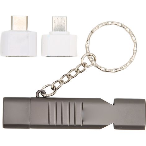 Multifunktionaler USB 3.0-Stick aus Zinklegierung mit SOS-Pfeife, wasserdicht, 120 dB, integriertem Schlüsselring, 64 GB, schwarz. (1/5)