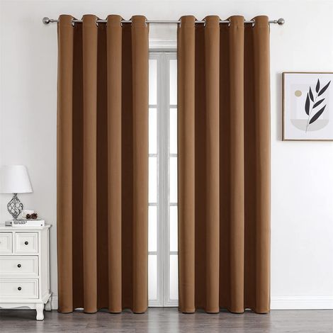 Rideau Occultant Thermique Court Jaune-brun 2 Panneaux 132 × 46 cm, Séparation Anti-UV pour Chambre et Maison, Rideaux Modernes pour Fenêtre (1/5)