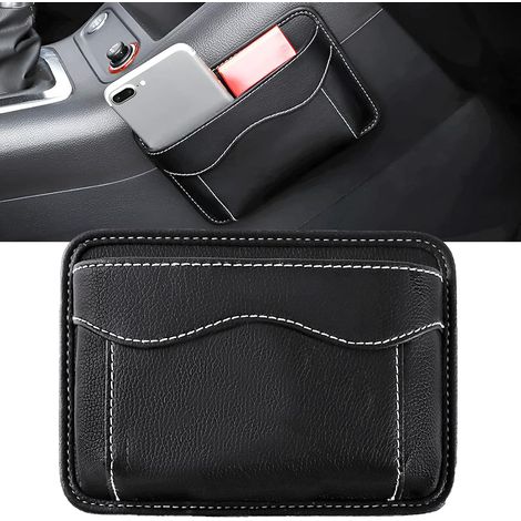 1x Organiseur de Siège Auto, Cuir PU, Auto-Adhésif, 12x17cm, Noir, pour Téléphone et Clés