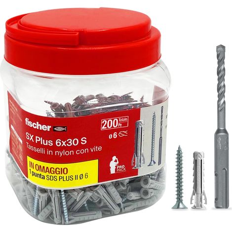 Tassello Nylon Sx 6S Plus Vite TSP Propack Fischer 6 mm 200 Pezzi (1/5)