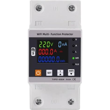 63A TUYA WiFi Smart Fuite de Terre sur Sous-Tension Protecteur Relais Disjoncteur Énergie Puissance KWh Compteur (1/5)