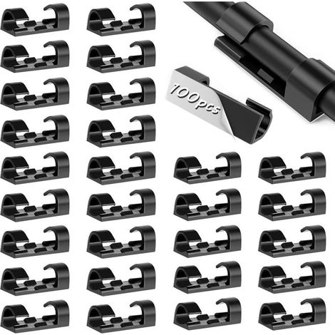 Cable management, Range cable, Rangements bureau de cables, Attache cable adhesif, 100 Pcs Clips Cable Adhésifs, Gestionde Cable Support Organiseur de Fils Electriques-noir-Fei Yu (1/3)
