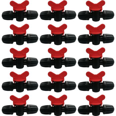 15 vannes d'irrigation goutte à goutte de 16 mm avec raccords à verrouillage cannelé pour tuyau PE - Compatibles avec les raccords de tuyau d'arrosage pour le contrôle du débit d'eau (1/4)