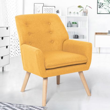 Sillón NAT escandinavo en tejido amarillo mostaza (1/5)