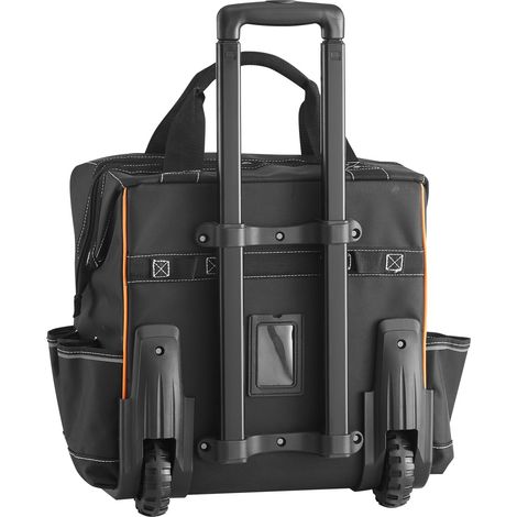 Sac à outils à roulettes, 110 lbs, 25 poches, poignée télescopique, base stable, pour chantier et mécanicien. (1/5)