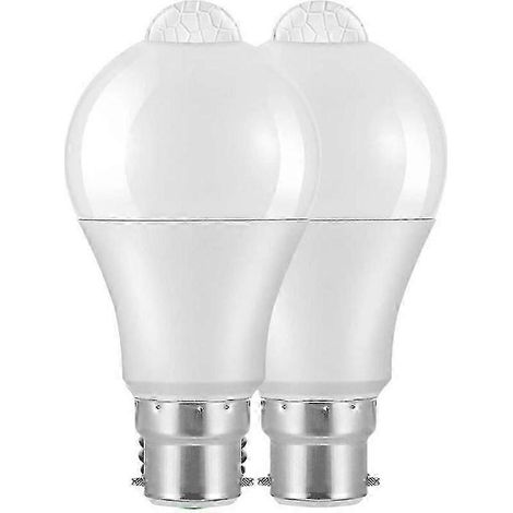 Lot de 2 ampoules LED B22 avec détecteur de mouvement à baïonnette, 12 W, 1020 lm, blanc froid 6000 K, IR85, étanche IP42 (1/4)