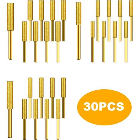 Set mit 30 diamantbeschichteten Kettensägenbohrern, hohe Härte, titanbeschichtet, für Winkelschleifer, elektrische Kettensägen, Schmuck, Steine, 5/32, 3/16, 7/32 Zoll (Gold)