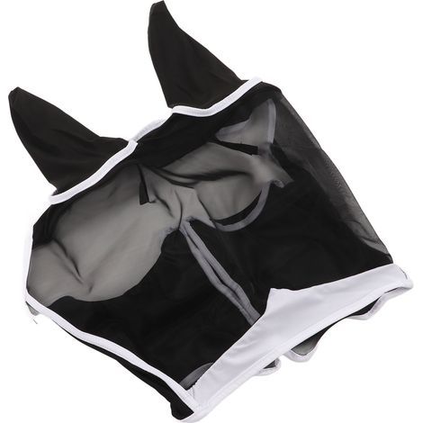 Masque anti-mouches pour chevaux en maille, élastique, protection UV, amovible et respirant, avec oreilles intégrées, noir, taille L (1/5)