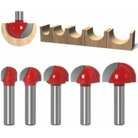 Fraise à Fond Rond Bois, 5PCS Router Bits 8mm Tige 12/16/ 19/22/25.4mm Fraise à gorges Carbure Queue Fraise à Rainurer pour Défonceuse Outil de Coupe Bit de Routeur (1/4)