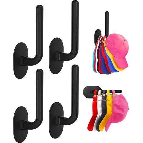 Lot de 4 crochets pour rangement de casquettes, organiseur de chapeaux polyvalent, supports adhésifs puissants pour chapeaux, deux options de montage pour camping-car et rangement de casquettes (1/5)