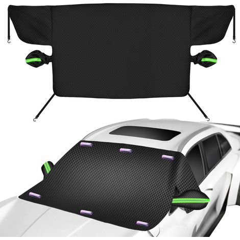 Couverture Pare-Brise Voiture, Protection Avant avec Protection pour Rétroviseurs, avec 6 Aimants pour Voitures/SUV, Protège de la Neige, Pare-Soleil Voiture, Bande Réfléchissante Vert (1/5)