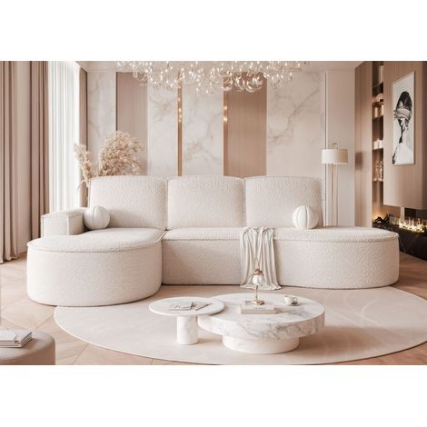 Ecksofa Schlafsofa Sofa ARLET in Stoff Abriamo Creme Ottomane Links