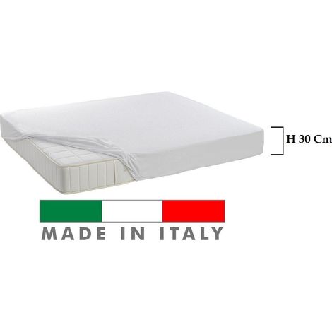 Coprimaterasso salvamaterasso 100% cotone sanitario antiacaro made in Italy per materassi alti 30 Cm Bianco - 1 Piazza