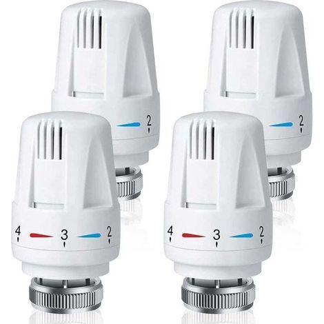 Lot de 4 robinets thermostatiques pour radiateur, têtes thermostatiques M30 x 1,5, robinets thermostatiques pour radiateur pour la maison et le bureau, remplacement pour thermostats de radiateur (1/4)
