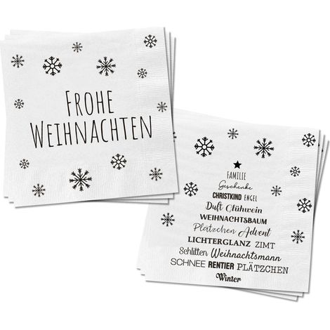 Servietten 80 Stück mit 2 verschiedenen Motiven - Frohe Weihnachten - Tischdeko Papierservietten 2er Set mit Spruch - Papier Tuch 3-lagig mit Text bedruckt