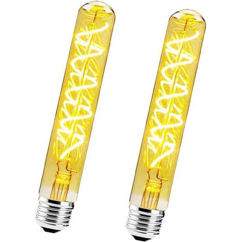 Lot de 2 Dimmable 4W Ampoule Tube Longue Edison Led Spiralé Filament E27 T30 4W AmpouleVerre Ambré (1/3)