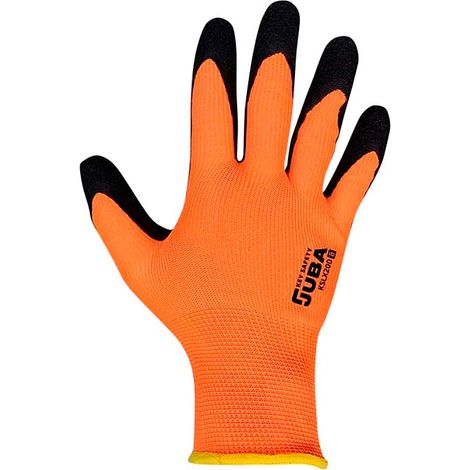 Guante poliéster con palma látex rugoso, keep safe, naranja y negro, t-8 m