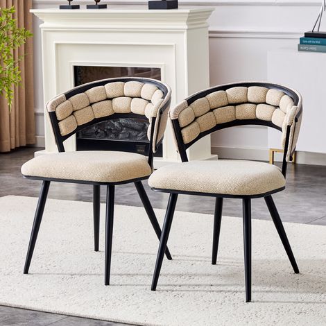 Lote de 2 sillas de comedor beige de terciopelo, patas metálicas negras, estilo moderno (1/5)
