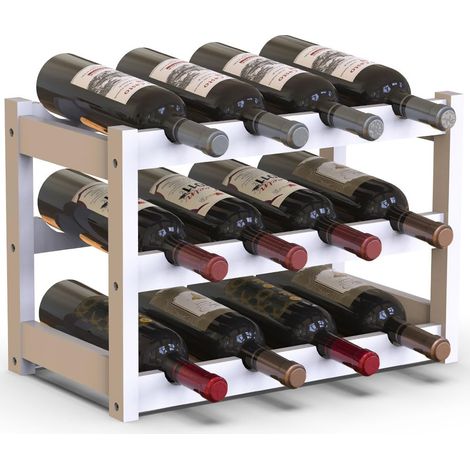 Cave à vin en Bois Bambou avec 12 Compartiments pour vin Champagne, Porte-Bouteille de Terre, Cave pour Coin Bar, Salon, Cuisine, bistrot, Restaurant, 43,5 x 24 x 30 cm (Blanc) (1/5)