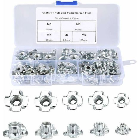 Écrous à Griffes 90Pcs Ecrous en T Bois M3/M4/M5/M6/M8 Ecrous pour Travail du Bois Meubles,de (1/5)