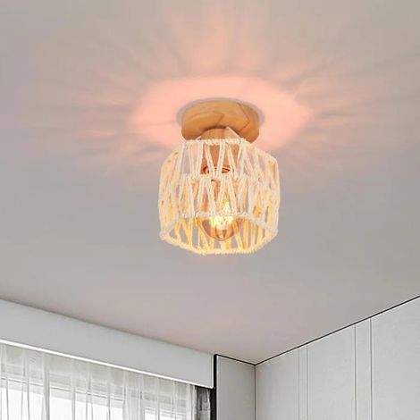 Plafonnier Industriel Carré Rétro Lampe de Plafond Vintage en Rontin Brun Luminaire Abat-jour Cage pour Couloir (1/5)