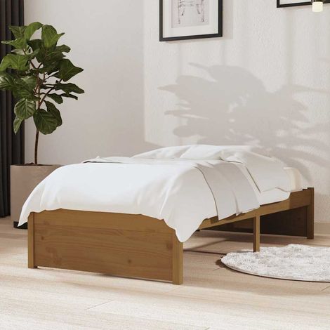 Estructura cama sin colchón madera maciza marrón miel 75x190 cm (1/5)