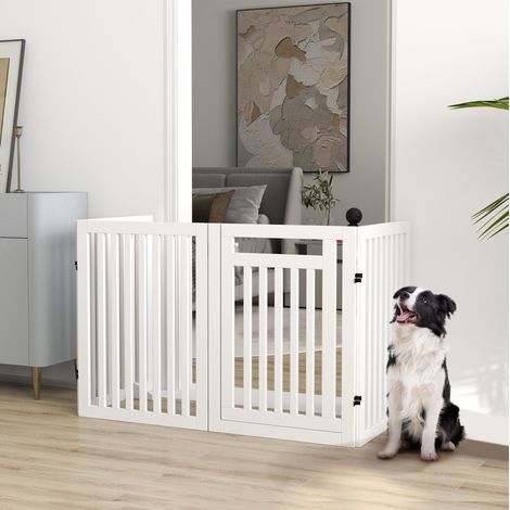 Barriera di sicurezza pieghevole per cani, 4 pannelli, 81 cm, senza foratura, bianca, MDF OKMYHOME (1/5)