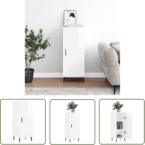 Furniture Limited - Buffet Blanc brillant 34,5x34x90 cm Bois d'in (1/5)