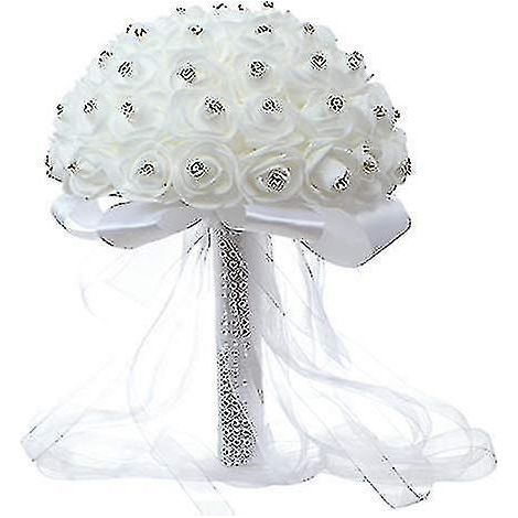Handgefertigte künstliche Brautsträuße, Rosen und Strasssteine, Brautjungfern- und Brautsträuße, Hochzeitsaccessoires (1/4)