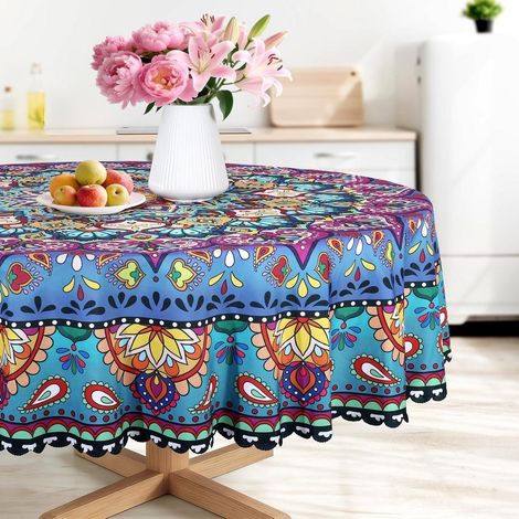 Nappe Ronde 140 cm Boho Rétro Mandala Géométrique Marocain Facile d'entretien