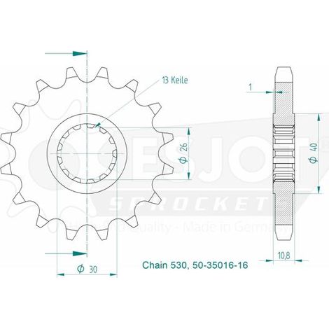 Pignon Lightweight Yamaha - 530 - 16 Dents - Similaire JTF579 - Made in Germany