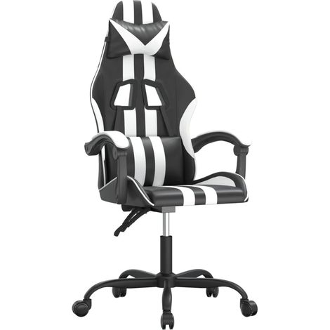 Chaise de jeu Chaise de Gaming pivotante Noir et blanc Similicuir (1/5)