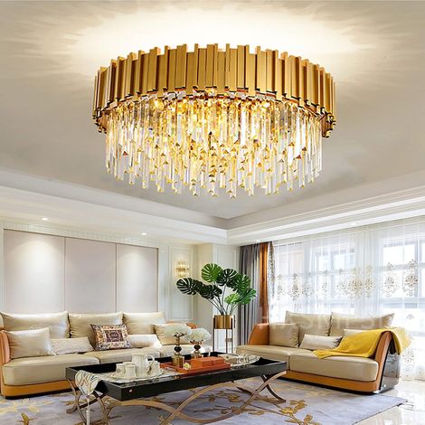 1 Lustre,Plafonnier 2 en 1,Cristal K9,Doré,E14,Salon (1/4)