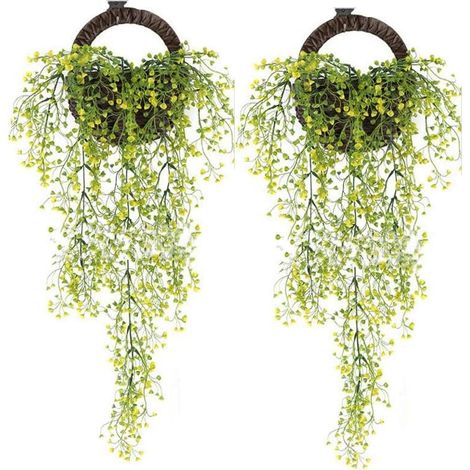 Set di 2 piante artificiali di edera rampicante, piante artificiali per interni ed esterni, fiori artificiali per decorazioni da parete e da giardino - Giallo (1/5)