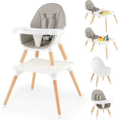 Chaise haute 6 en 1 pour bébé 62 x 62 x 100 cm sécurité renforcée inclus plateau double amovible en gris