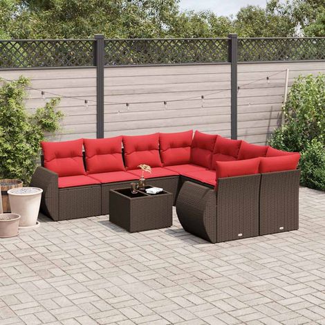 9-teiliges Gartensofa-Set mit Kissen, braun, Polyrattan (1/5)
