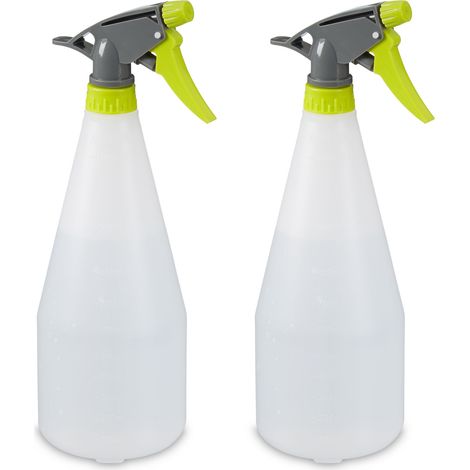 Relaxdays Pulverizador Agua, Pack 2, 1 Litro, Boquilla Niebla y Chorro, Escala, Rellenable, Plástico, Atomizador, Blanco (1/5)