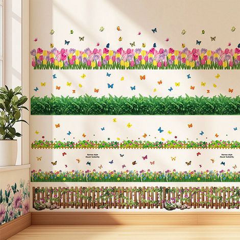 Lot de 4 autocollants muraux de dessin animé, mignons, décoratifs floraux, pour chambre d'enfant, décoration de cuisine, idéal pour la maternelle (1/5)