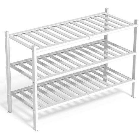 Bambou Meuble de Rangement - 3 Niveaux Rangement Chaussure - 68 x 28 x 46 cm - Etagere Chaussure - Range Chaussures - Rangement Chaussures - Porte Chaussures - Étagère Chaussures (Blanc) (1/5)